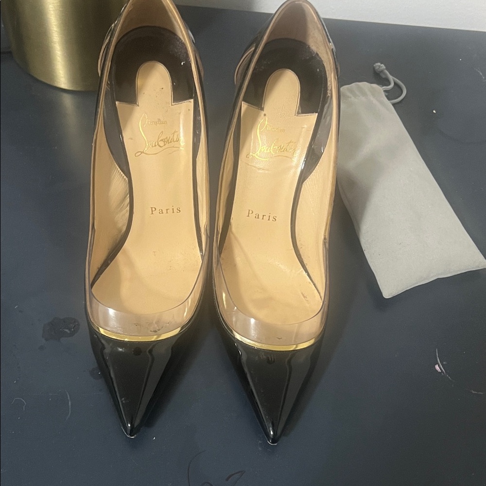 Christian Louboutin Glossy Black and Beige Heels